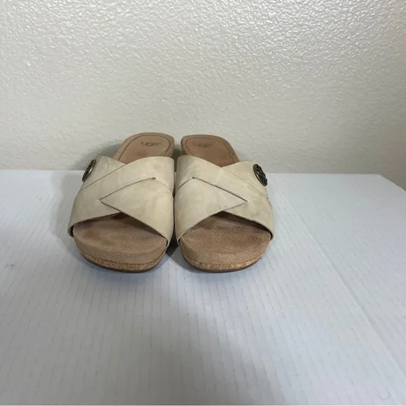 UGG Australia Sz 9 Sandal Antique White Lyra Crisscross Wedge