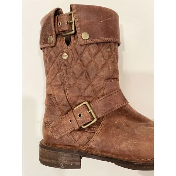 UGG Australia Conor Fawn Boots Size 6.5 Brown Leather $295.00 Cowboy Western Quo