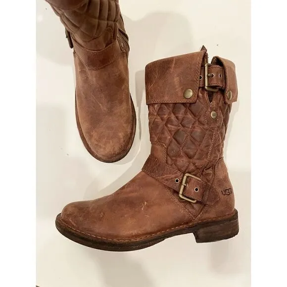 UGG Australia Conor Fawn Boots Size 6.5 Brown Leather $295.00 Cowboy Western Quo
