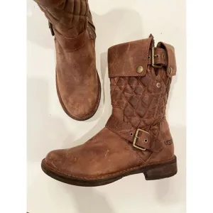 UGG Australia Conor Fawn Boots Size 6.5 Brown Leather $295.00 Cowboy Western Quo