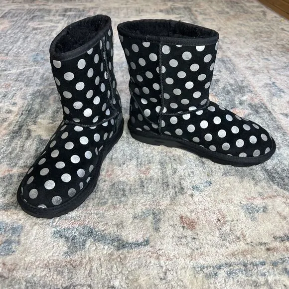 UGG Classic Short Black Metallic Silver Polka Dot Boots 1093813k Womens Kids 4