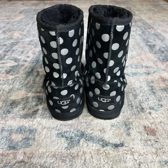 UGG Classic Short Black Metallic Silver Polka Dot Boots 1093813k Womens Kids 4