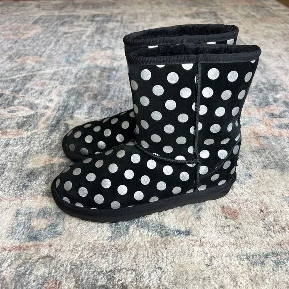 UGG Classic Short Black Metallic Silver Polka Dot Boots 1093813k Womens Kids 4