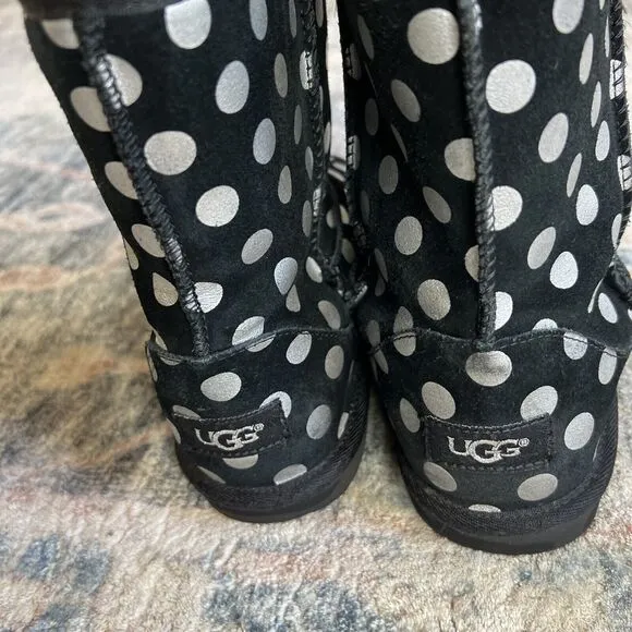 UGG Classic Short Black Metallic Silver Polka Dot Boots 1093813k Womens Kids 4