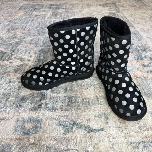UGG Classic Short Black Metallic Silver Polka Dot Boots 1093813k Womens Kids 4