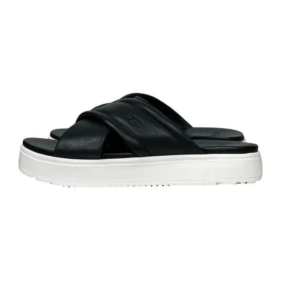 UGG Cross Strap Platform Sandals Slides LeatherBlack Women's Beach Resortwear