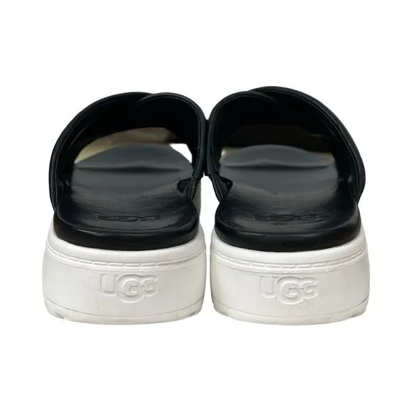 UGG Cross Strap Platform Sandals Slides LeatherBlack Women's Beach Resortwear
