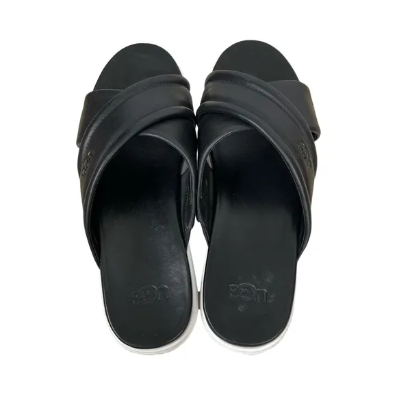 UGG Cross Strap Platform Sandals Slides LeatherBlack Women's Beach Resortwear