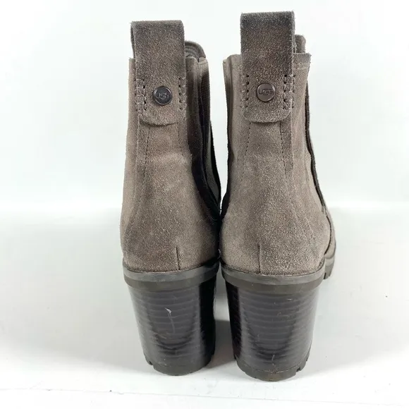 UGG Hazel Suede Leather Waterproof Lug Sole Booties Block Heel Boots size 7.5