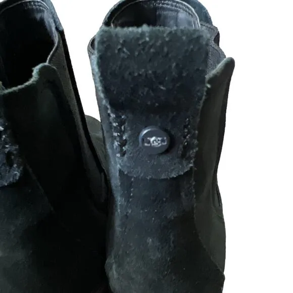 Ugg Hazel Womens S 7 1/2 Black Suede Waterproof Block Heel Chelsea Boots 1103766