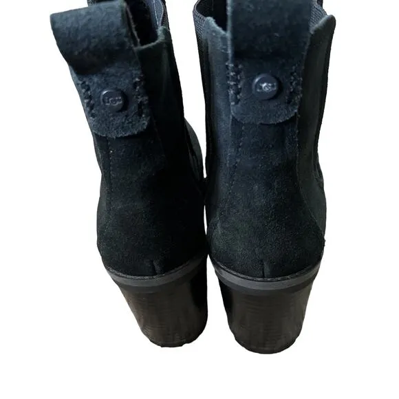Ugg Hazel Womens S 7 1/2 Black Suede Waterproof Block Heel Chelsea Boots 1103766