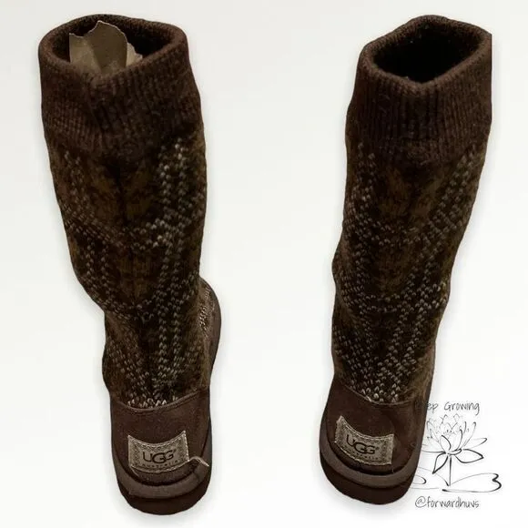 Ugg Jester Brown Plaid Carly Knit Boots Size Youth 3