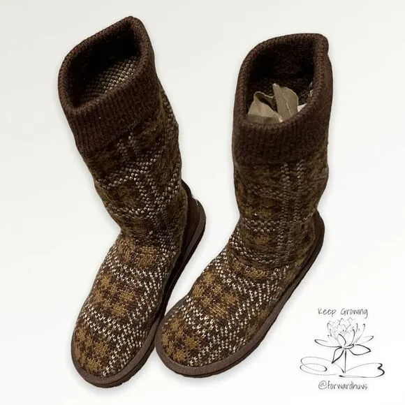 Ugg Jester Brown Plaid Carly Knit Boots Size Youth 3