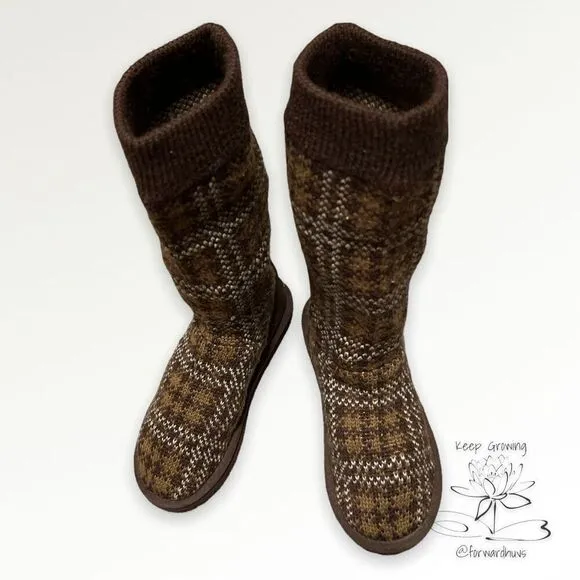 Ugg Jester Brown Plaid Carly Knit Boots Size Youth 3