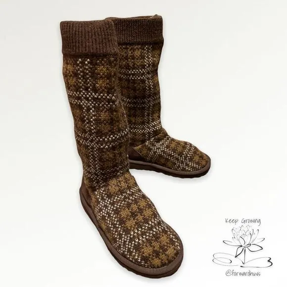 Ugg Jester Brown Plaid Carly Knit Boots Size Youth 3