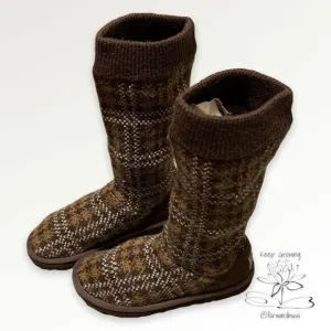 Ugg Jester Brown Plaid Carly Knit Boots Size Youth 3