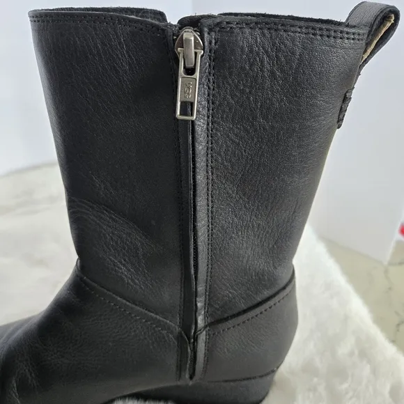 Ugg Potero Black Leather Wedge Women's Boots Size 7.5 EUC