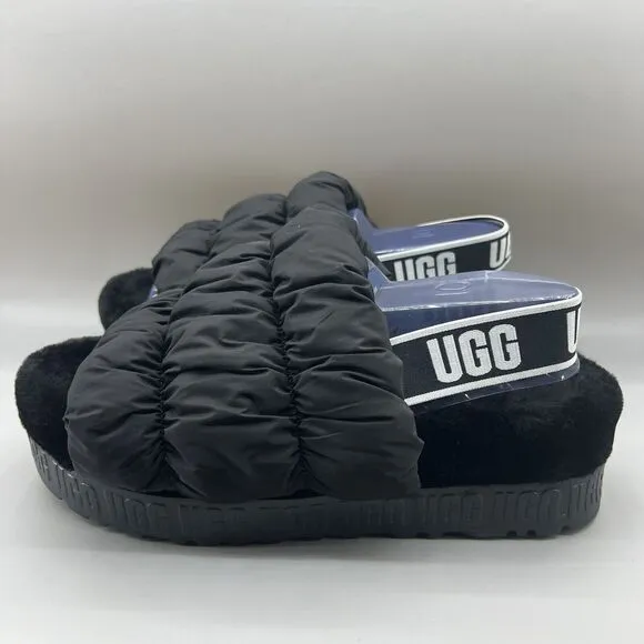 UGG Scrunchita Platform Slides Women’s 10 Black Lamb Fur Back Strap Comfort NEW