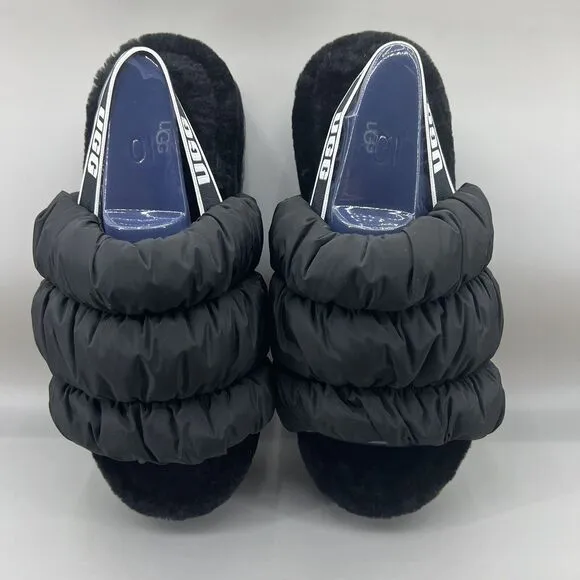 UGG Scrunchita Platform Slides Women’s 10 Black Lamb Fur Back Strap Comfort NEW