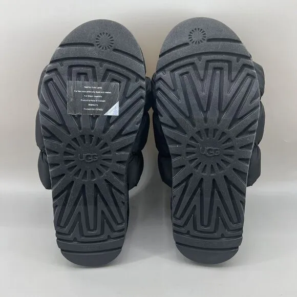 UGG Scrunchita Platform Slides Women’s 10 Black Lamb Fur Back Strap Comfort NEW