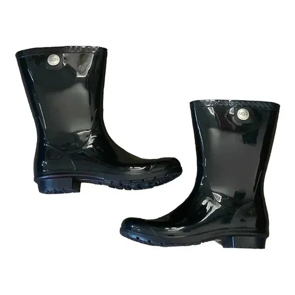 UGG Sienna Womens Waterproof Rain Boots Black Size US 10 Shiny Rubber Outdoor