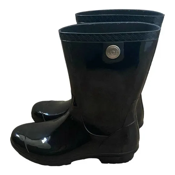 UGG Sienna Womens Waterproof Rain Boots Black Size US 10 Shiny Rubber Outdoor