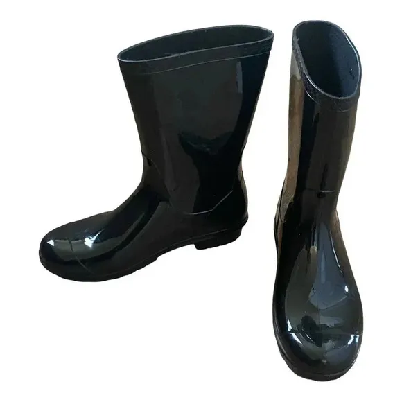 UGG Sienna Womens Waterproof Rain Boots Black Size US 10 Shiny Rubber Outdoor