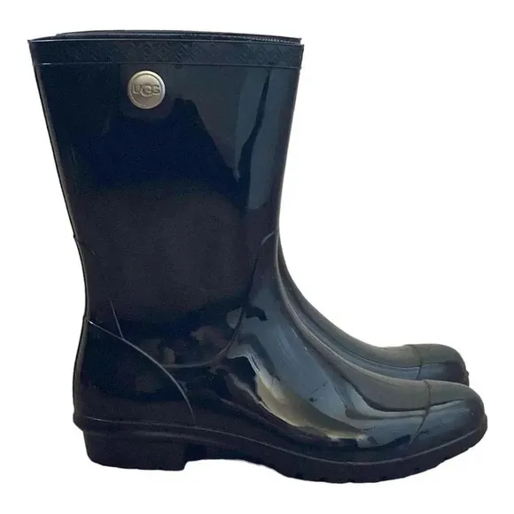 UGG Sienna Womens Waterproof Rain Boots Black Size US 10 Shiny Rubber Outdoor