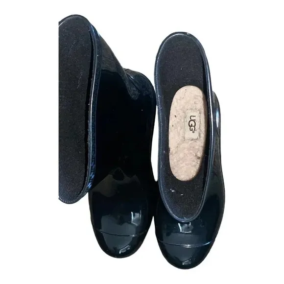 UGG Sienna Womens Waterproof Rain Boots Black Size US 10 Shiny Rubber Outdoor