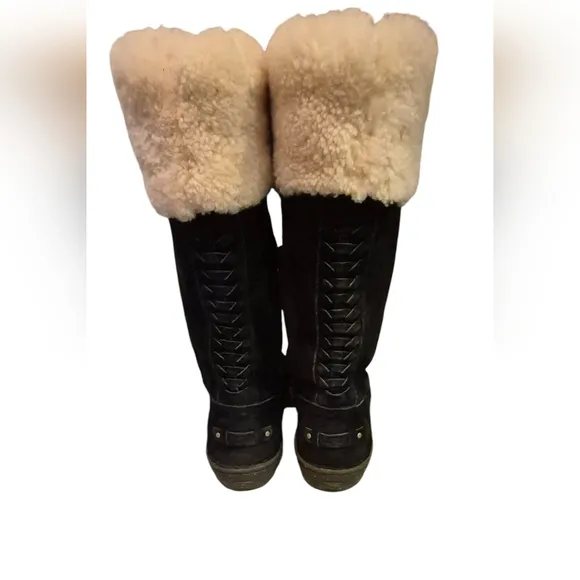 UGG Suede Mid Calf sheepskin lined suede laced back