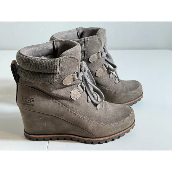 Ugg taupe suede heeled waterproof boots Sz 7