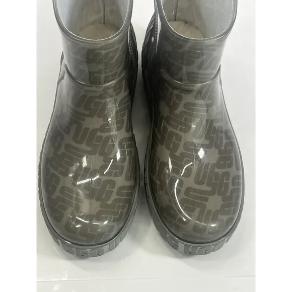 Ugg Womens Drizlita Graphic Monogram Rain Boot Size 9 US Beige Gray Logo
