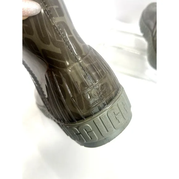 Ugg Womens Drizlita Graphic Monogram Rain Boot Size 9 US Beige Gray Logo
