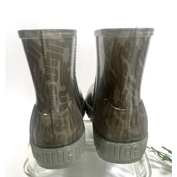 Ugg Womens Drizlita Graphic Monogram Rain Boot Size 9 US Beige Gray Logo