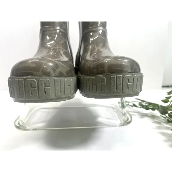 Ugg Womens Drizlita Graphic Monogram Rain Boot Size 9 US Beige Gray Logo