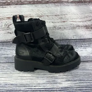 Ugg Zorrah Calf Hair Black Combat Moto Boots, Women’s Size 7