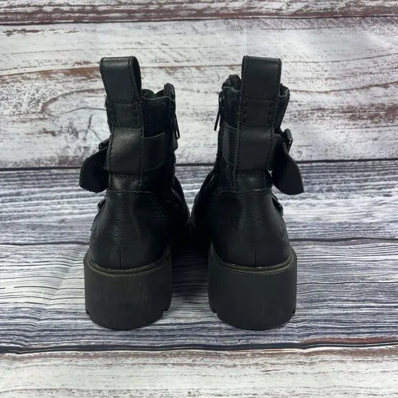 Ugg Zorrah Calf Hair Black Combat Moto Boots, Women’s Size 7