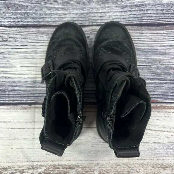Ugg Zorrah Calf Hair Black Combat Moto Boots, Women’s Size 7