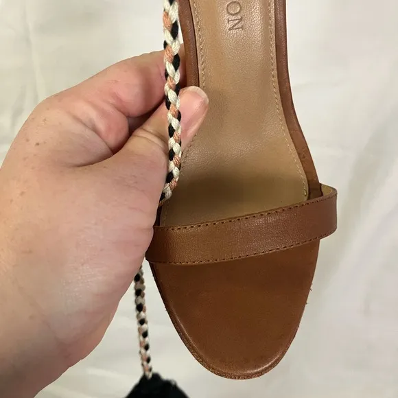 Ulla Johnson NEW Reina Heels Tassel Wrap Ankle Brown  Leather Peep Toe- Size 5.5
