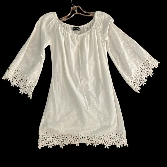 Union of angels white on or off shoulders boho eyelet lace floral dress s
