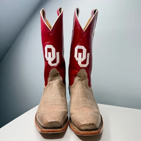 University of Oklahoma OU Sooners Nocona Handcrafted Roper Cowboy Boots Size 8 B