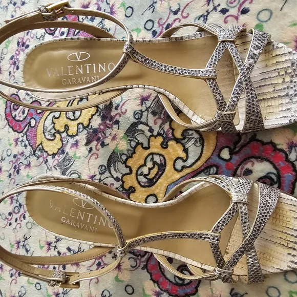 Valentino Cream Strappy Sandals with Medium Heel