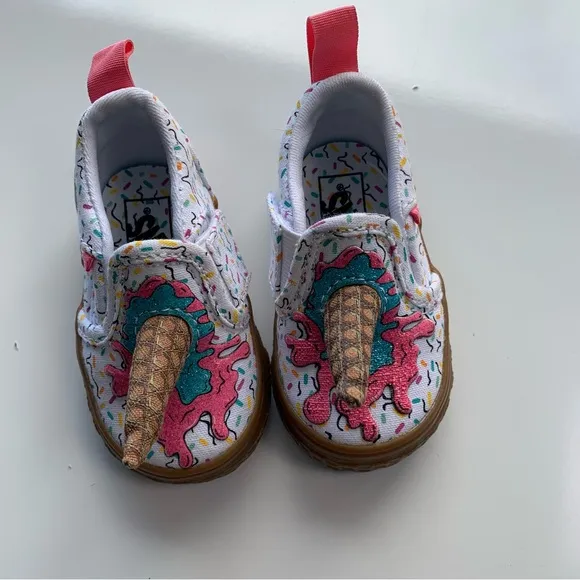 VANS ASHER V ICE CREAM CONE WHITE SKATE SHOES‎ TODDLER 2.5