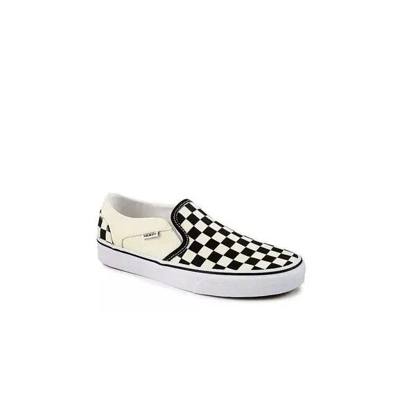Vans Asher Women's Cream &amp; Black Check Skate Board Shoes KHO128