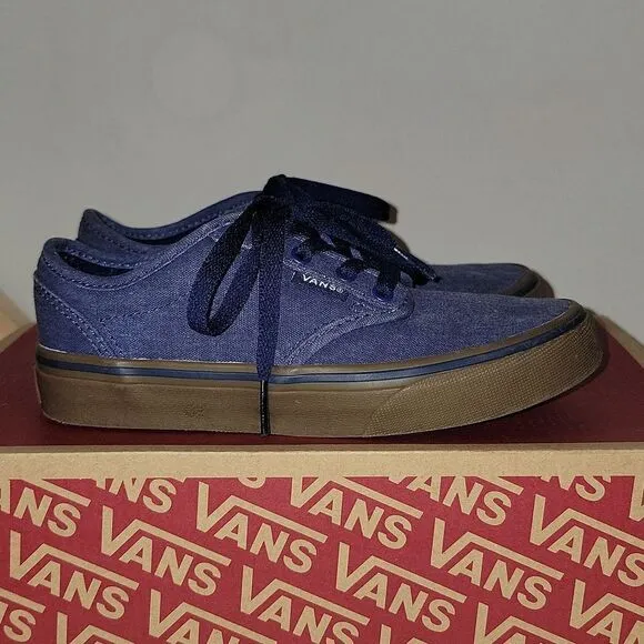 Vans Atwood Lo Low Top Padded Collar Dress Blue Denim Sneaker Shoes Kid Size 1