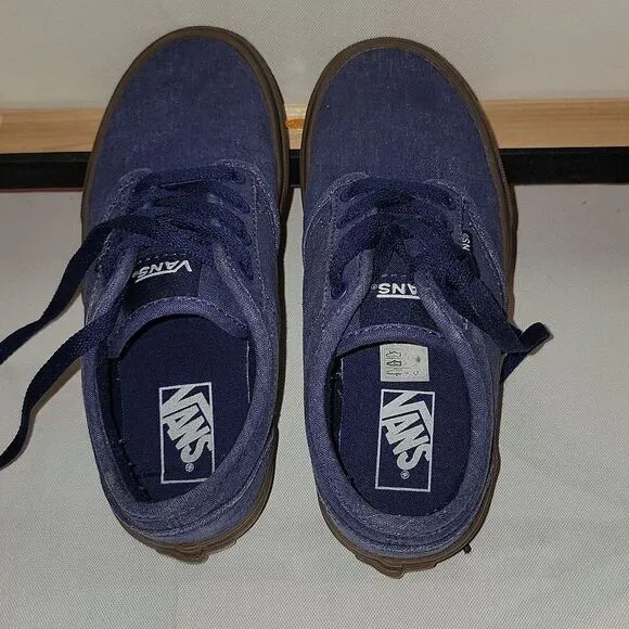 Vans Atwood Lo Low Top Padded Collar Dress Blue Denim Sneaker Shoes Kid Size 1
