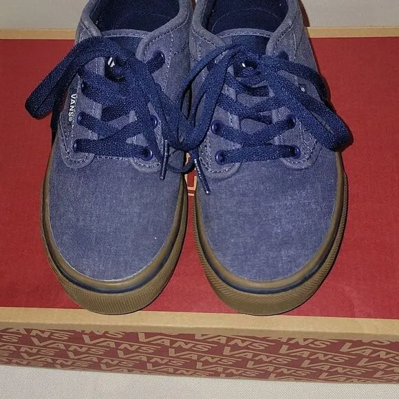 Vans Atwood Lo Low Top Padded Collar Dress Blue Denim Sneaker Shoes Kid Size 1