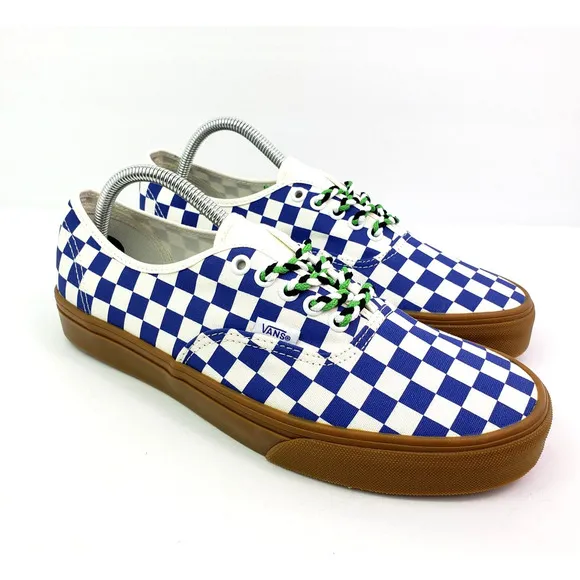 Vans Authentic Womens Sz 6 Mens Sz 4.5 Checkerboard Blue White Low Skate Shoes