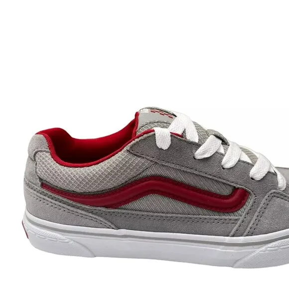 Vans Caldrone Youth Boy's Suede Sneakers Size 7 Gray-Red Classic Stylish Shoes