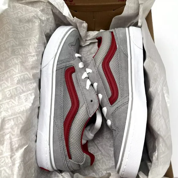 Vans Caldrone Youth Boy's Suede Sneakers Size 7 Gray-Red Classic Stylish Shoes